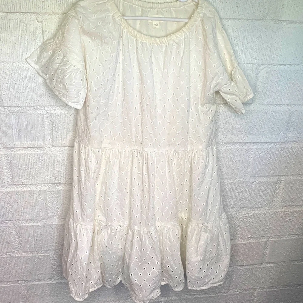 Gymboree Eyelet Cotton Lined Ruffle White Girls Kids Dress size 10/12